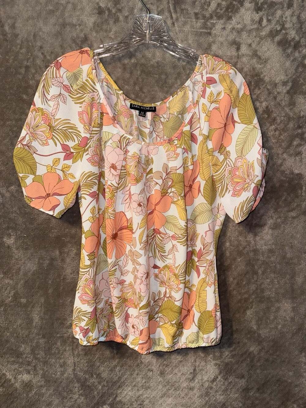 Women’s Sara Michelle Floral Short Sleeve Bubble Hem Blouse